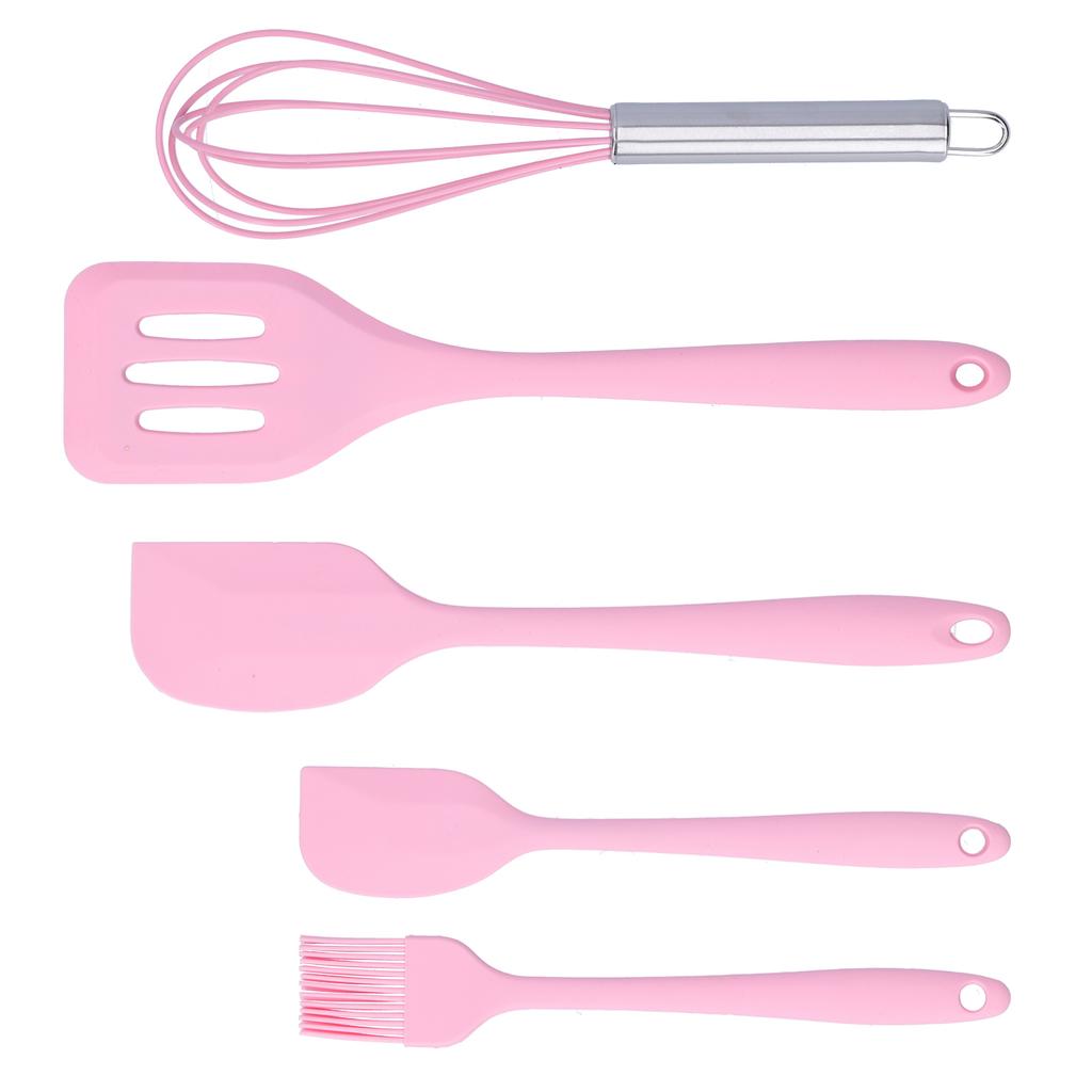 Cooking Spatula Set Silicone Baking Scraper Heat Resistant Kitchen Utensil(Pink )
