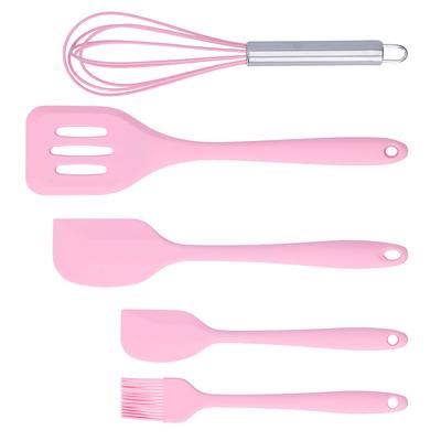 Cooking Spatula Set Silicone Baking Scraper Heat Resistant Egg Beater Kitchen Utensil(Pink )