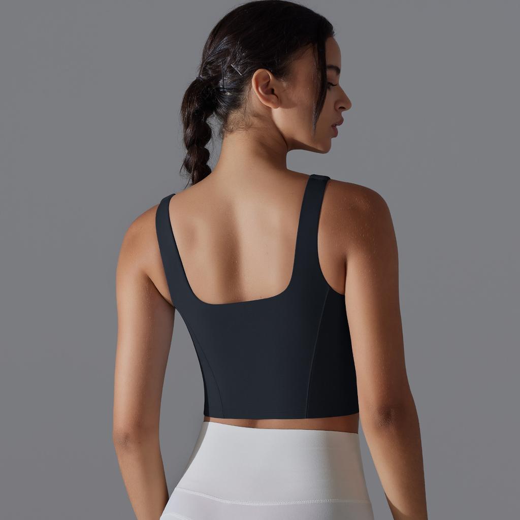 New Naked One Piece Fixed Cup Yoga Clothing For Women, Sleeveless Short Sports Underwear, Wide Shoulder Strap Yoga Tank Top