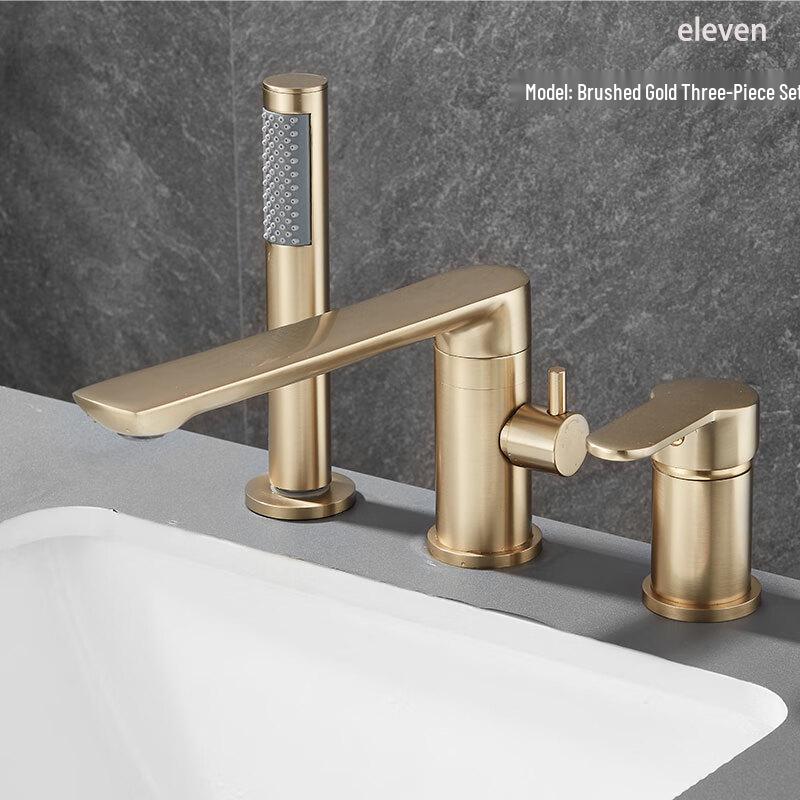Luse A-Style Brushed Gold 3-Piece Bathtub Faucet & Shower Set
