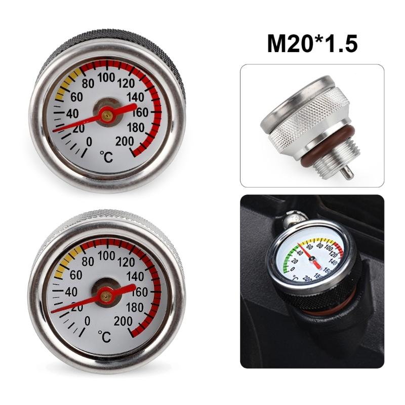 Motorcycle Fuel Tank Caps With Oil Temperature Gauge 0-200℃ Pointers Dial Meter M20 X 1.5 Black/Silver Gauge