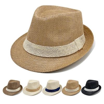 Chapeau de Plage Rayé Tissé Chapeau Panama à Large Bord Chapeau Pare-Soleil Mode Hommes Femmes