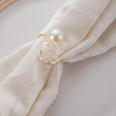 6PCS Elegant Pearl Napkin Ring Luxury Serviette Buckles Rose Napkin Buckles  Festival Dining