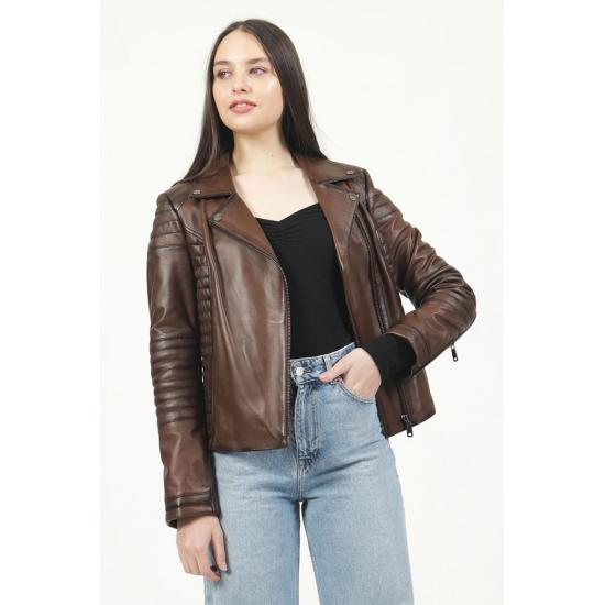 Damenjacke Yb-2164 Damenjacke aus echtem Leder mit Reißverschluss