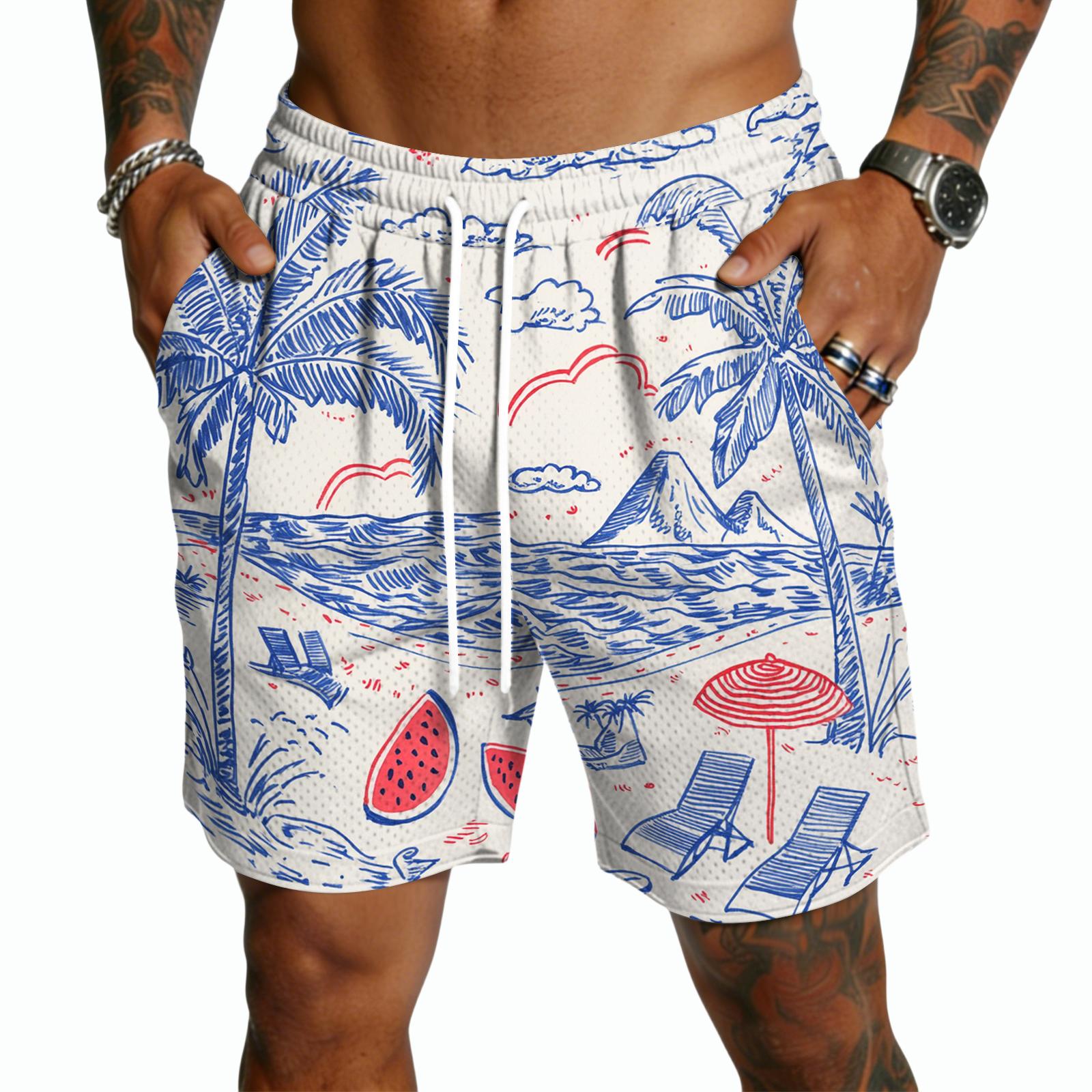 Hawaiian Shorts for Men Mens Swim Trunks Swim Trunks Men Hawaiian Swim Trunks Mens with Drawstring and Tropical Print for Swimming Beach Sports L белый