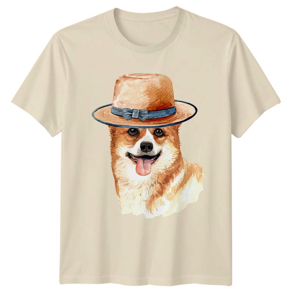Corgi Dog with Hat Unisexs TShirt Watercolor Style