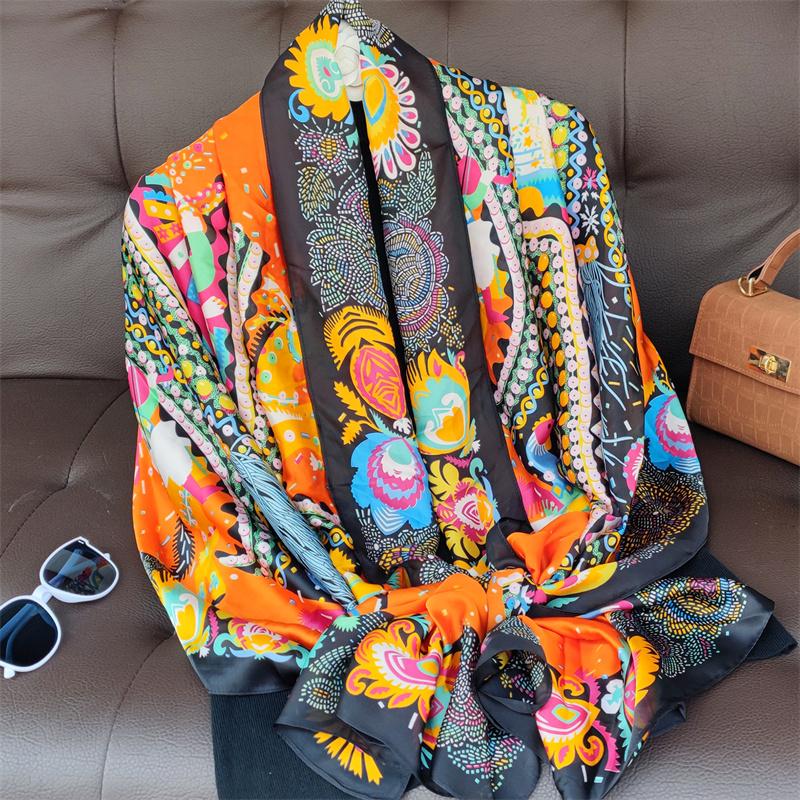 180*90cm muffler fashion Luxury Brand Scarf Women New Style Fashion Color Matching Print Silk Lady Popular Headcloth Beach Shawl