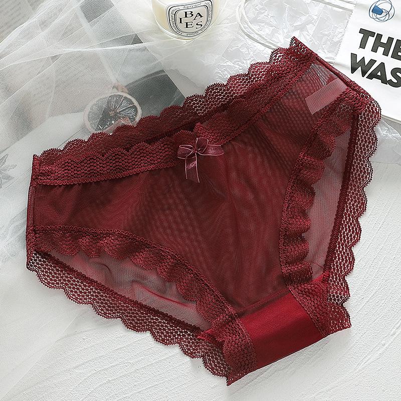 

Lady Summer Sexy Lace Lace Bow Mesh Yarn Transparent Seamless Triangle Briefs L червоний