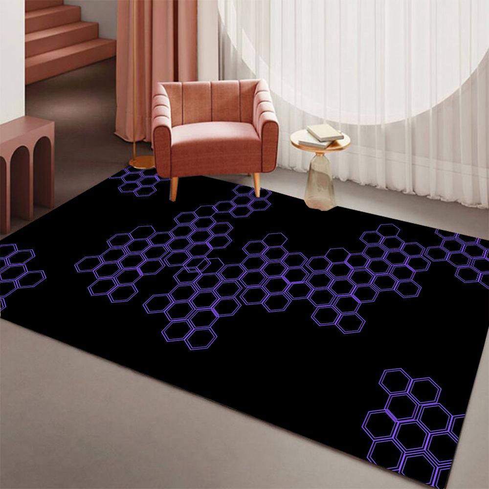 Blaues Sechseckmuster Leuchtteppich Weich Rutschfest Großer Bereichsteppich für Wohnzimmer Schlafzimmer Heimdekoration Waschbare Lounge Sofa Matte