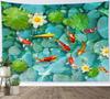 Fish Tapestry Japanese Carp in Lotus Pond Tapestry Wall Hanging Flower and Green Leaf Botanical Wall Art for Bedroom Living Room