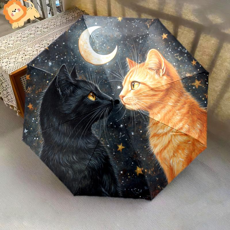 1 Stück Automatischer Faltregenschirm - Sternennacht Katzenmuster, Tragbares & Faltbares Design mit 8 Speichen, Weihnachts-Geburtstagsgeschenke