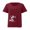 Women's Cotton Linen Round Neck Short Sleeve With Button Tops Printed T-shirt