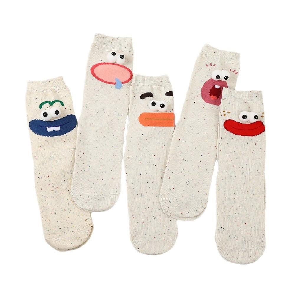 5 Pairs Mid-Calf Funny Expression Socks Soft 3D Eyes Sock Novelty Big Eyes Socks  Girls