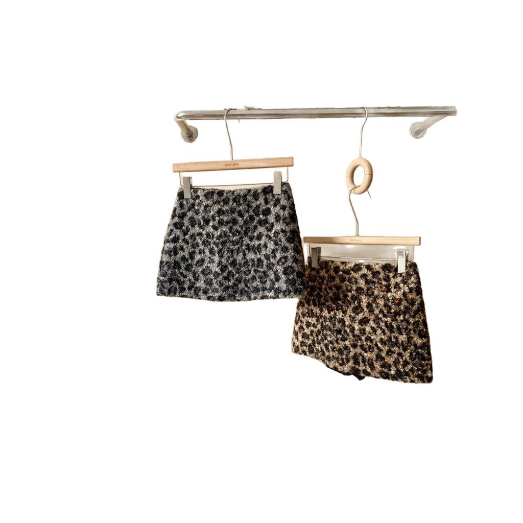 Minigonna da Donna Taglie Forti a Vita Alta con Stampa Leopardo e Linea ad A in Lana d'Agnello - Snellente e Sexy per Autunno/Inverno