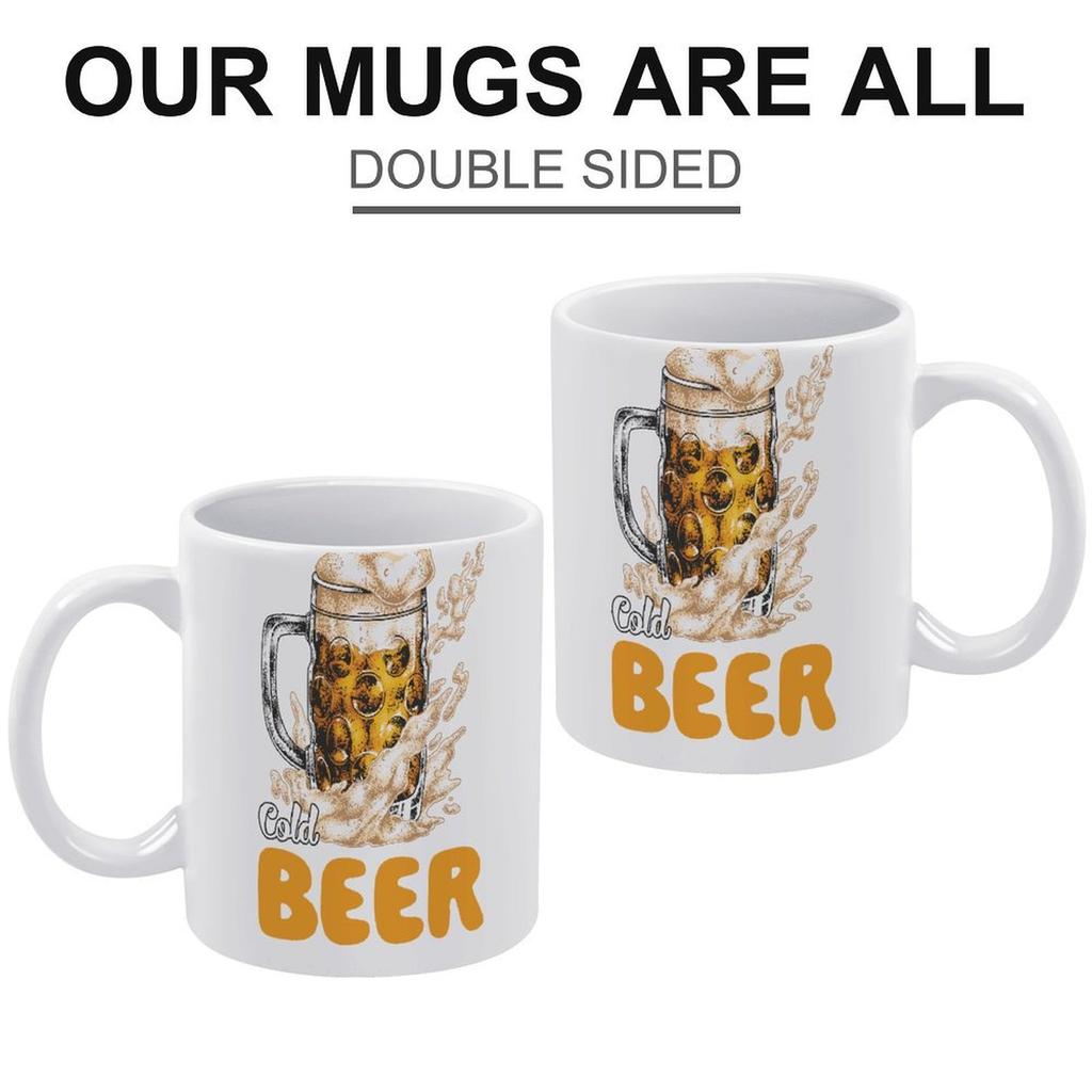 1pc 11oz Ceramic Mug with Double-Sided Beer Lover Print, Clean Daily Cup for Coffee or Tea
