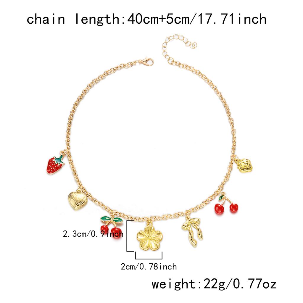 Charm Flower Bowknot Cherry Strawberry Pendant Necklace for Women Fashion Gold Color Metal Choker Chain Dainty Party Jewelry