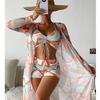Women Swimsuit High Waist Bikini Set Three Pieces Women Sexy Long Sleeve Cover Up Swimsuit 2023 Beach Bathing Suits Swimwear