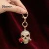 Gothic Skull Keychain Holding Rose Rhinestone for Halloween, Skeleton Bling Head Key Ring, Chain Accessory Handbags Backpacks