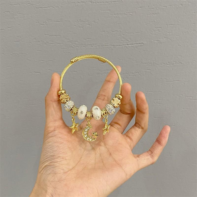 Panjia Dora Women's Stainless Steel Beaded Bracelet - European American Versatile Luxury Jewelry