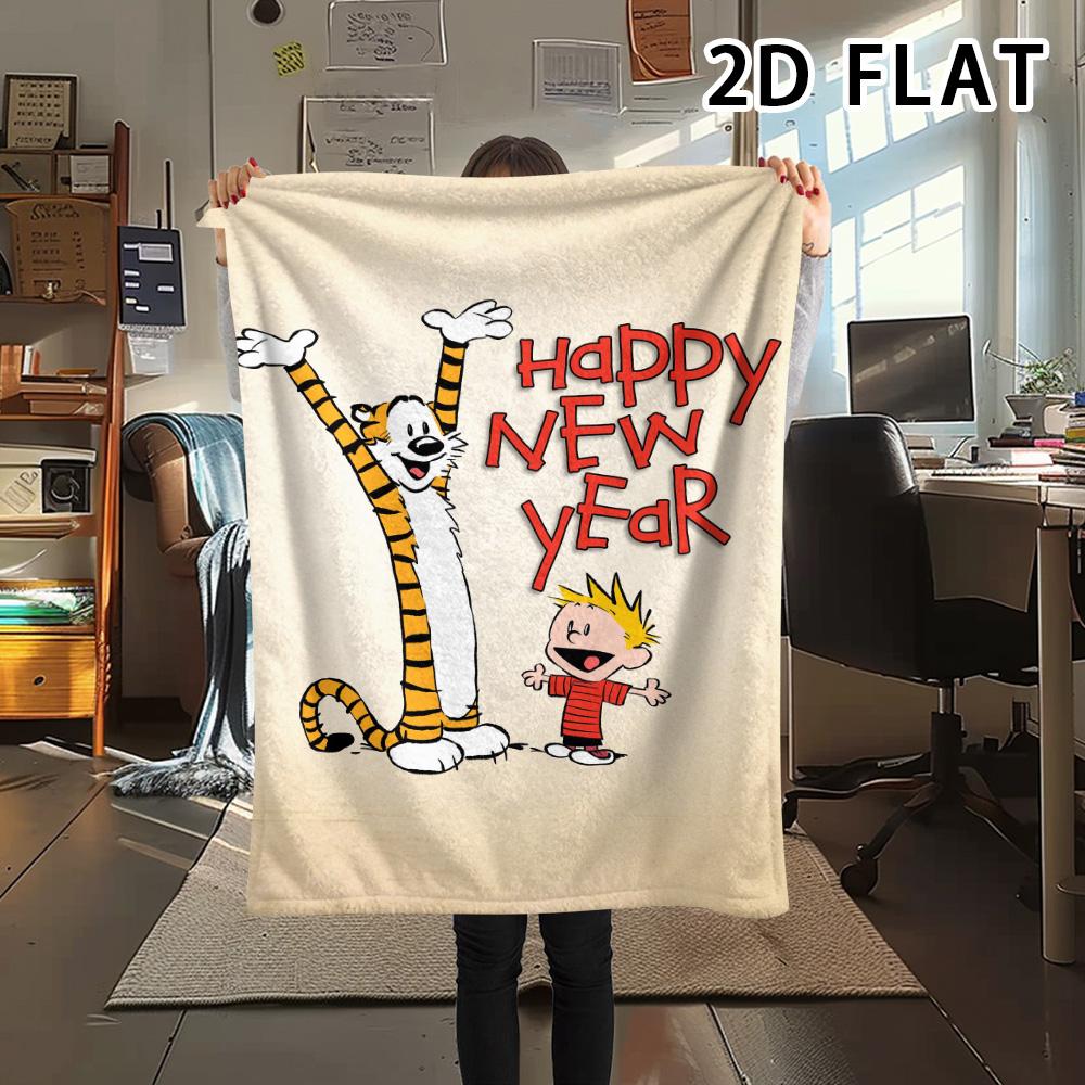 1Pc Calvin and Hobbes Print Flannel Blanket, High quality Comfortable for All Seasons, Home Decor, Warmth and Comfort, Perfect for Christmas Gifts