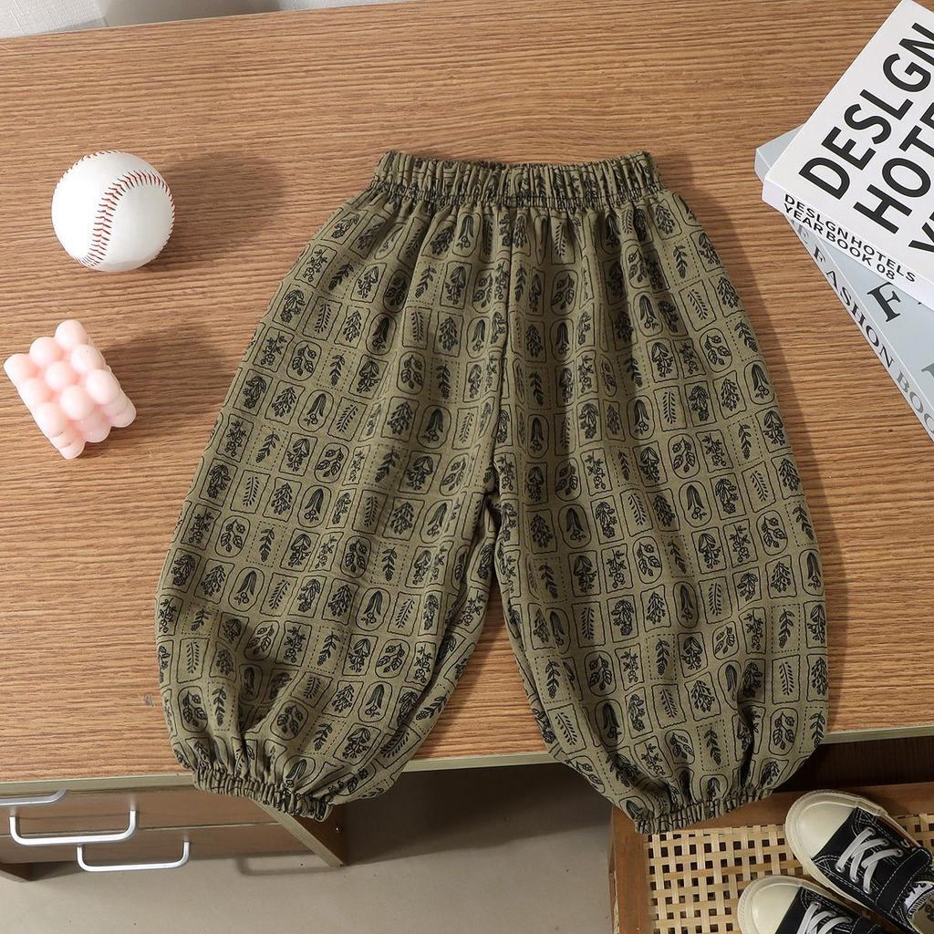 Kids Summer Ice Silk Linen Floral Mosquito Pants Loose Breathable Thin Harem Trousers For Boys And Girls