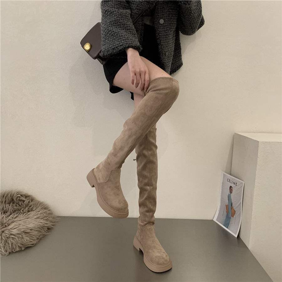 Korean Version of Knee Boots Women's Boots Thick-soled High Boots 2025 Autumn and Winter New Thin Boots French Elastic Boots Long Boots