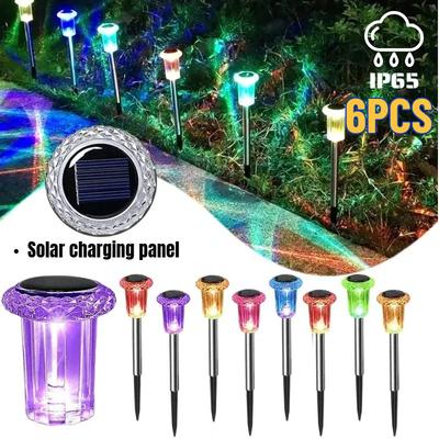 6PCS Solar Outdoor Lamp RGB Night Lights IP65 Waterproof Stainless Steel Long Battery Life Christmas Decor Garden Yard Walkway Lawn Decor