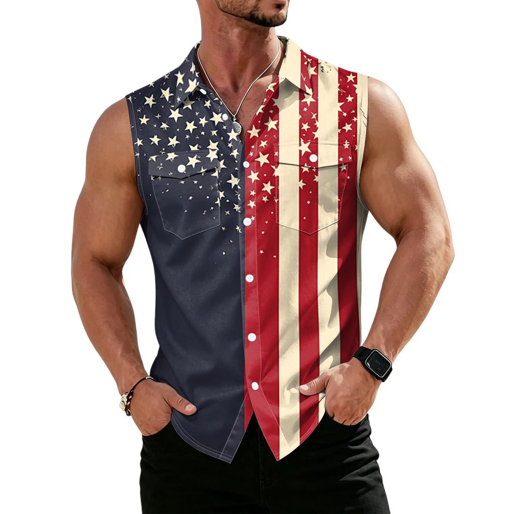 Men's Workwear Lapel Button-Down Vest Shirt - Lightweight Sleeveless Top