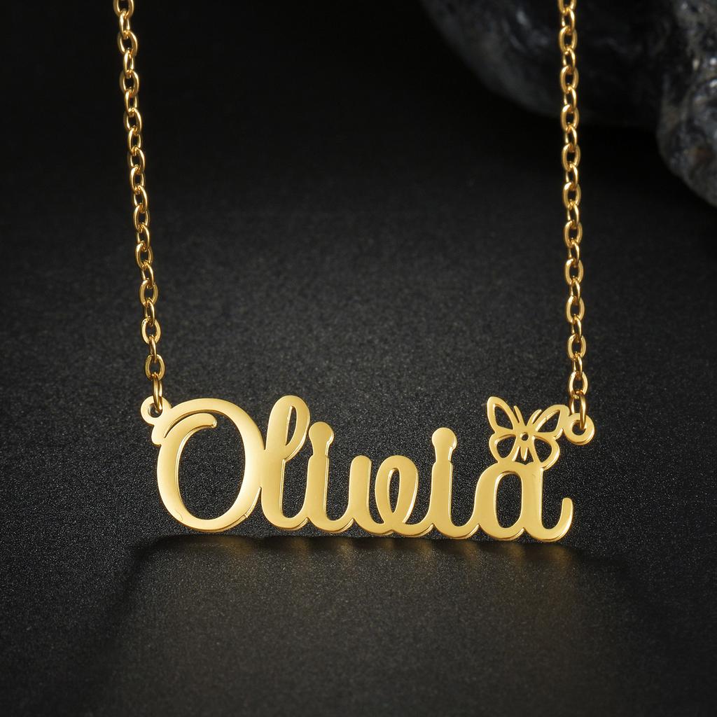 Atoztide Fashion Custom Name Stainless Steel Necklaces Personalized Jewelry Chain Crown Heart Butterfly Necklace for Women Gifts