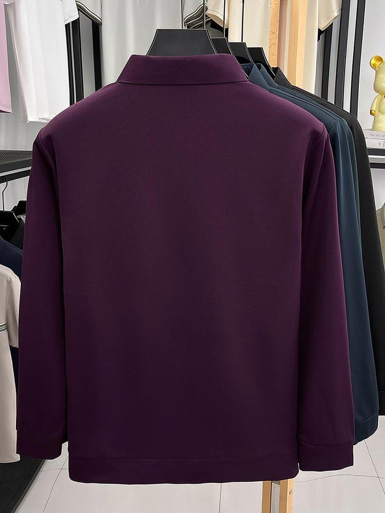 Men's Long Sleeve Polo - Loose Fit, Fashionable Lapel, Versatile Solid Color, Casual T-Shirt for Spring/Autumn