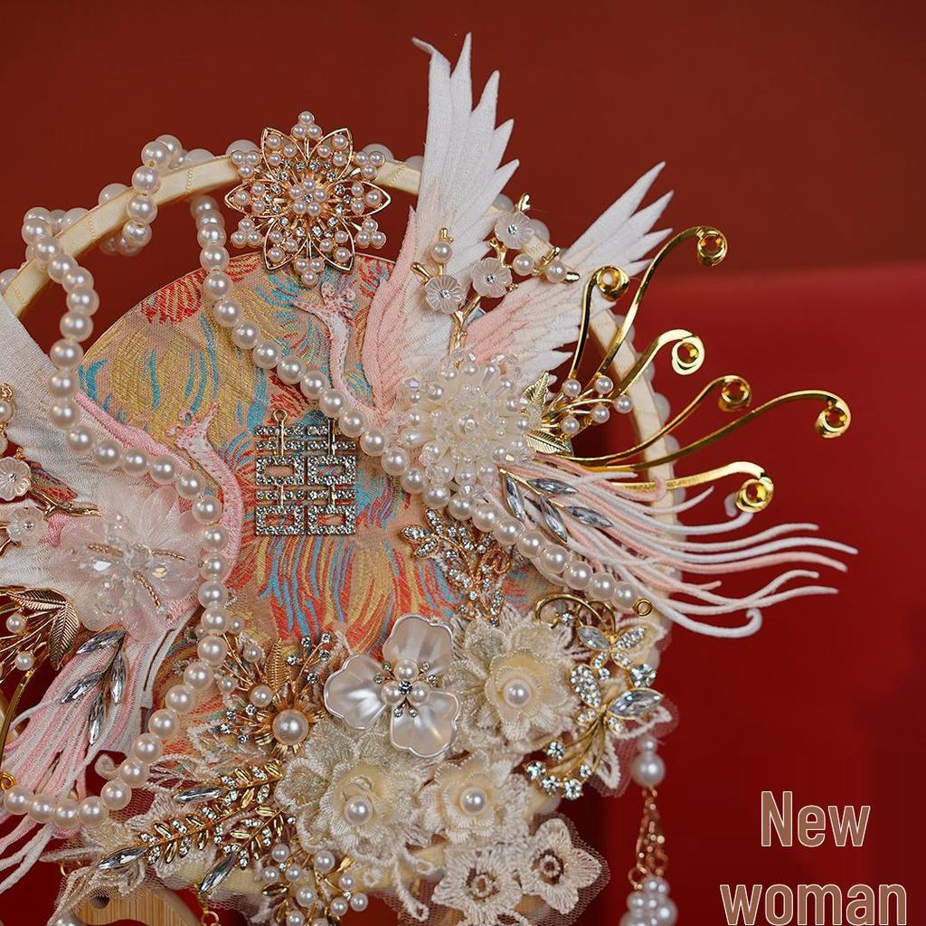 Phoenix Embroidery Bridal Fan DIY Kit: Double-Sided Chinese Style with Fireworks Pattern
