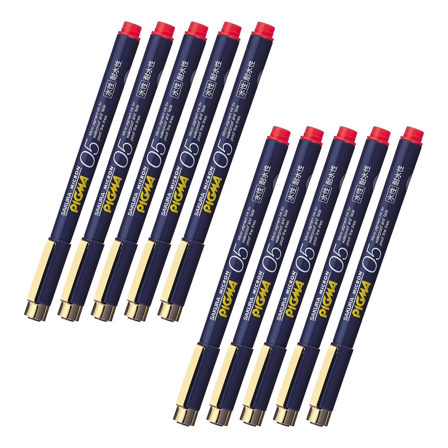 

SAKURA Sakura Crepas pen Pigma красные 10 шт на водной основе 0,5 мм ESDK05#19-10P