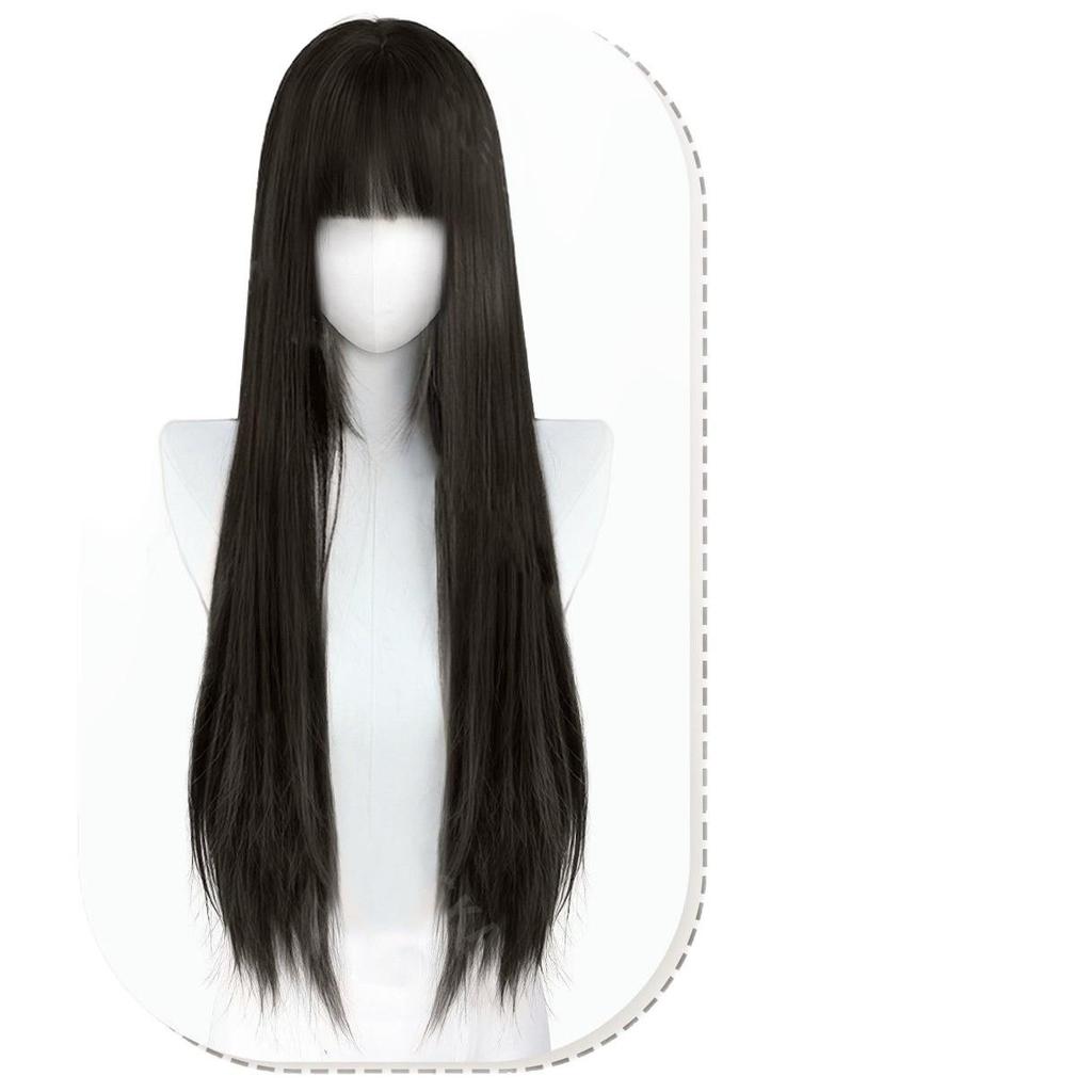 Tomie-Style Lolita Black Long Straight Wig – Natural Fluffy Simulation Hair for Daily Use