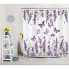 Purple Floral Shower Curtain Purple Lavender and Butterfly on White Shower Curtain for Bathroom, Rustic Flower Plant Shower Curtain Set Durable