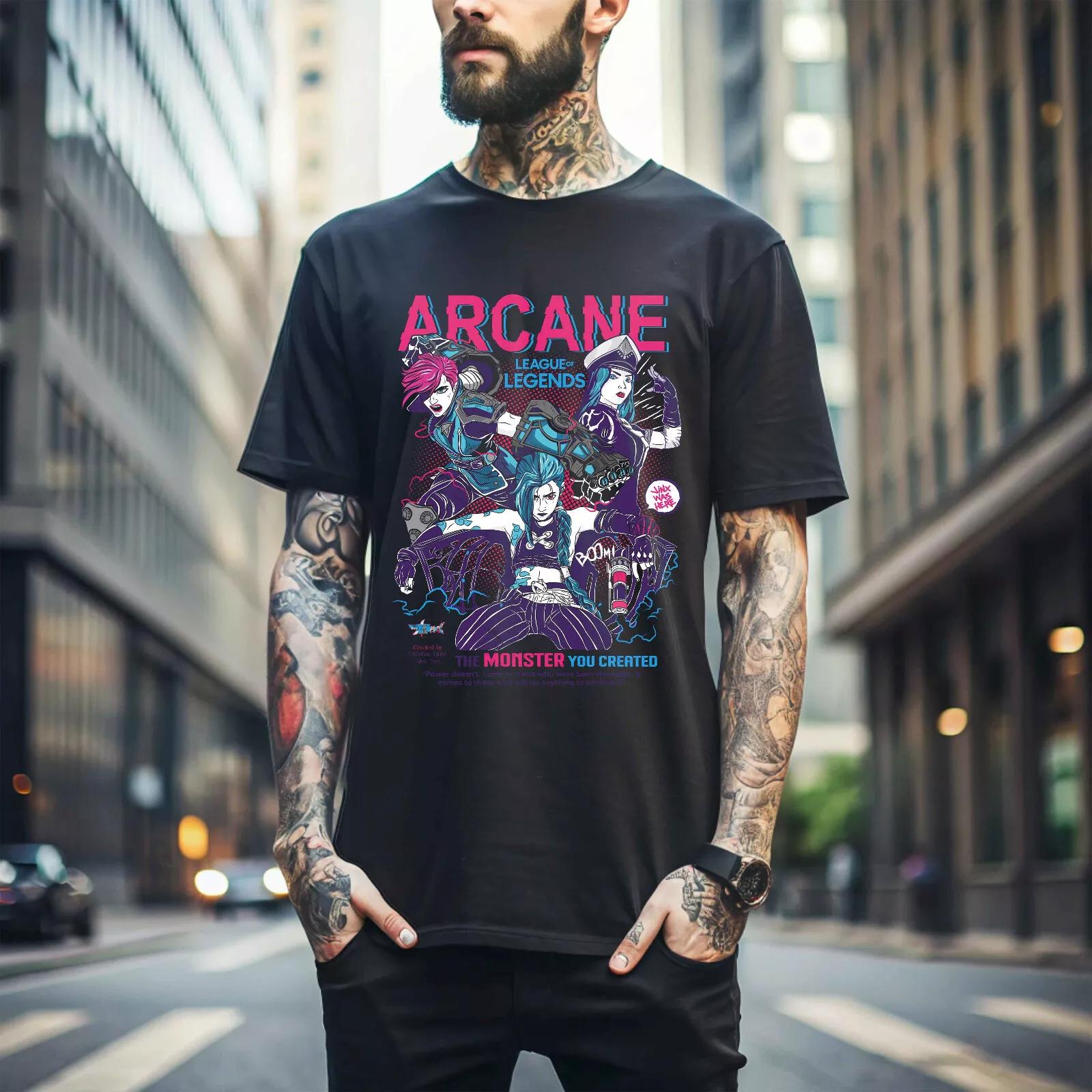 

100% cotton TOPS UNISEX TEES MENS WOMENS Jinx Arcane T-Shirt Japanese Anime Cartoon Jinx Arcane Graphic Gift Shirt 266 3XL чёрный