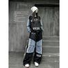 Womens American Style Denim Tracksuit Loose Letter Print Hoodie Cargo Pants Hip Hop Streetwear