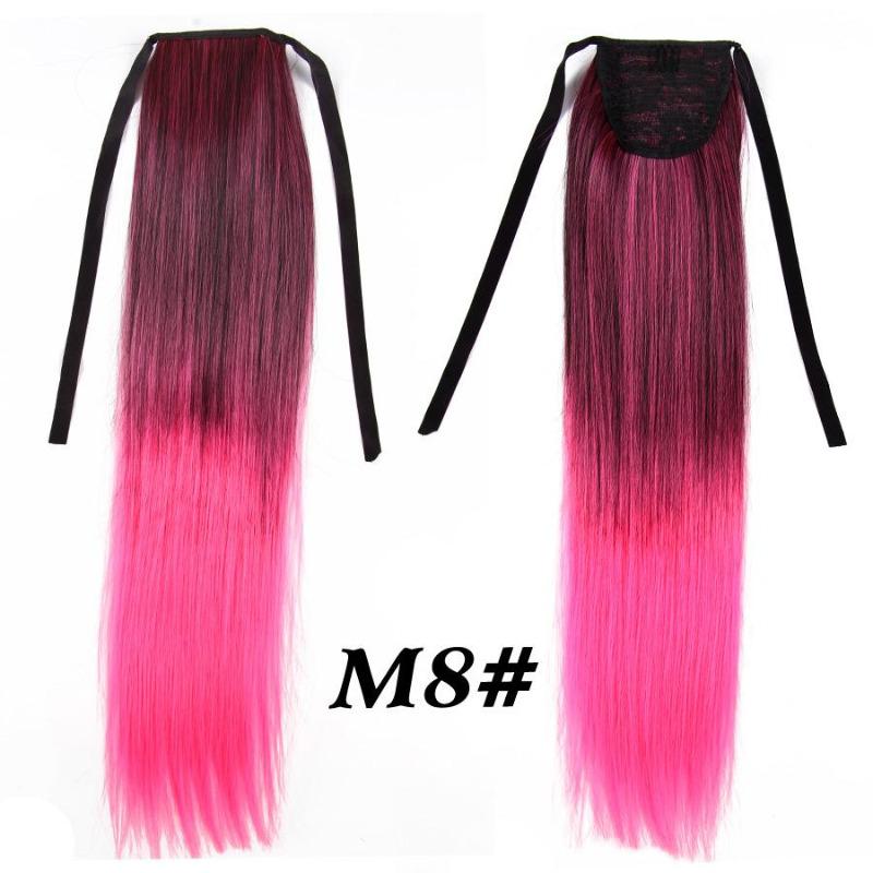 Synthetische Pferdeschwanz-Haarverlängerung, gerader Clip im Haarschwanz, falsche Haarteile für Frauen, schwarze Ombre-Rot-Frisur
