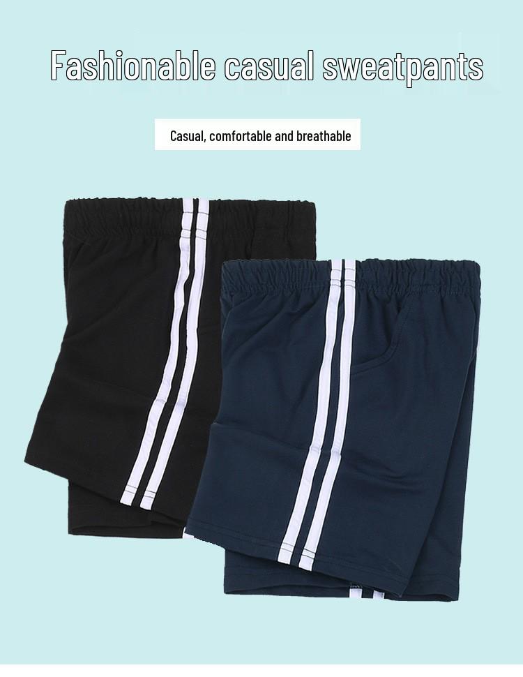 Summer Boys' Cotton Sports Shorts with Red and White Stripes, Dark Blue/Navy Blue - School Uniform for Primary and Middle Students