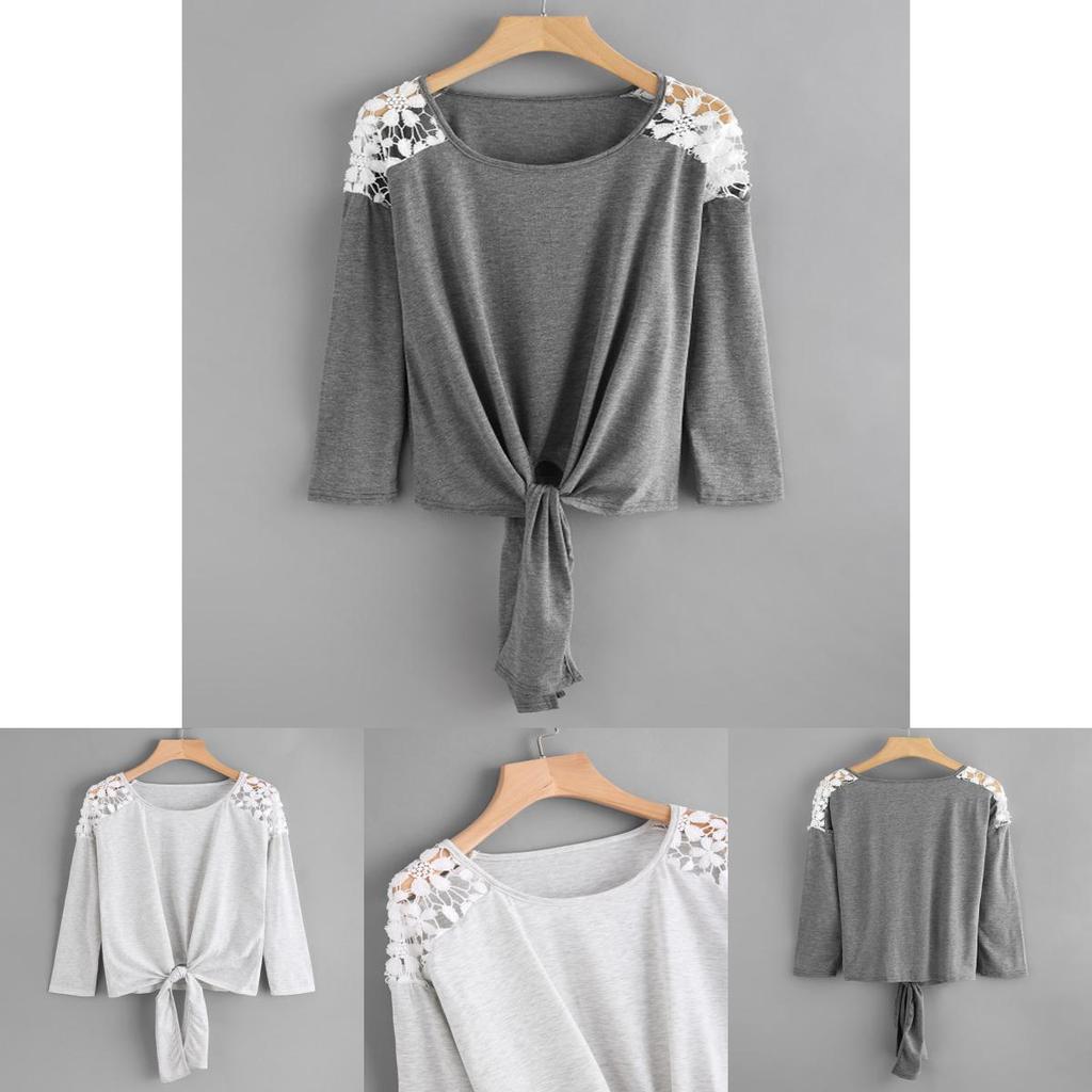 Timeless Design Cotton And Polyester Womens Lace Stitching Round Neck Top