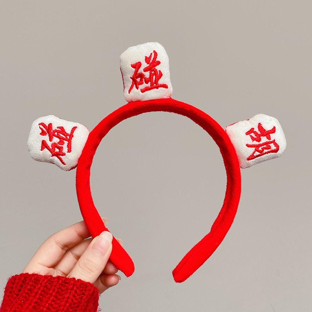Chinese Characters Happy New Year Plush Hair Hoop Korean Head Wrap Mahjong Headband Women Hairband