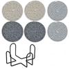 6Pcs Heat-resistant Woven Round  Coaster Set with Holder Tableware Mat Cup Coaster  Household