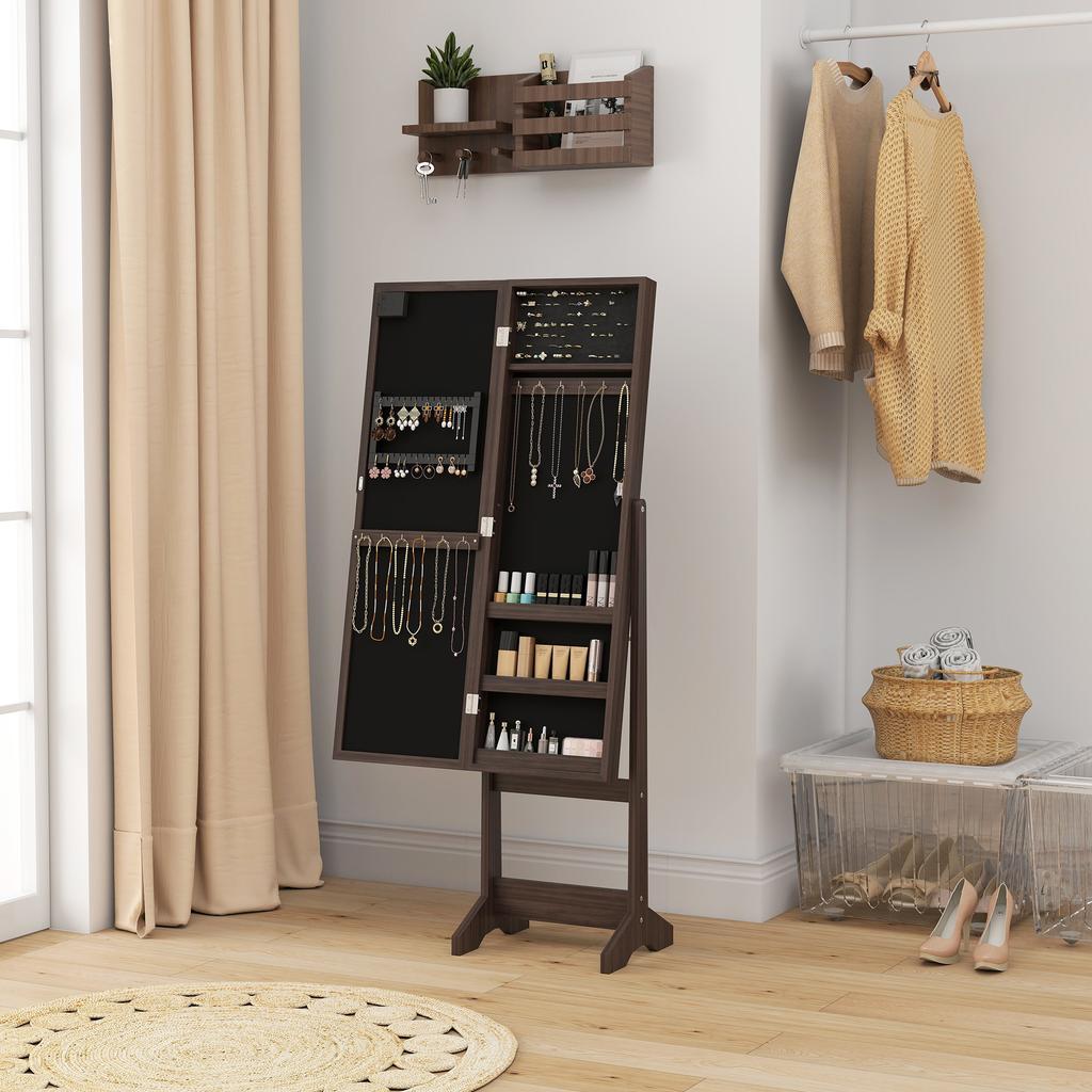 Freestanding Mirrored Jewellery Storage Cabinet - Dark Brown