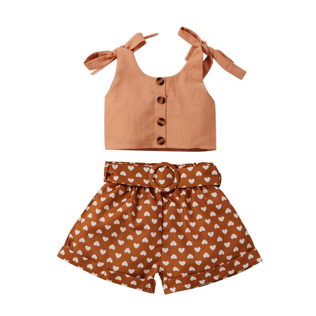 Toddler Baby Girls Sleeveless Solid Tops+ Love Printed Shorts Outfits Clothes