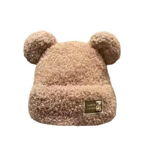Women Fashion Bear Ears Knitted Hat Thickened Plush Cap
