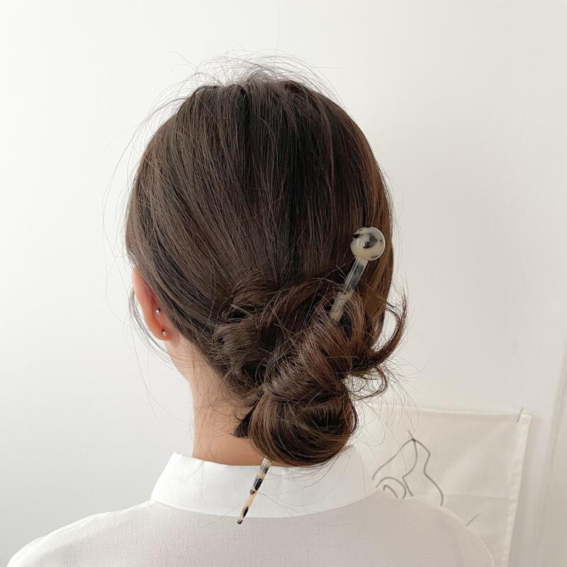 Zrodan Round Women s Marvel Long Hair Acrylic Hairpin Beige marble