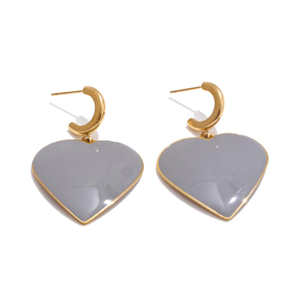 

Yhpup Gift Delicate Stainless Steel Grey Enamel Heart Drop Dangle Earrings 18K PVD Plated Daily High Quality Jewelry for Women