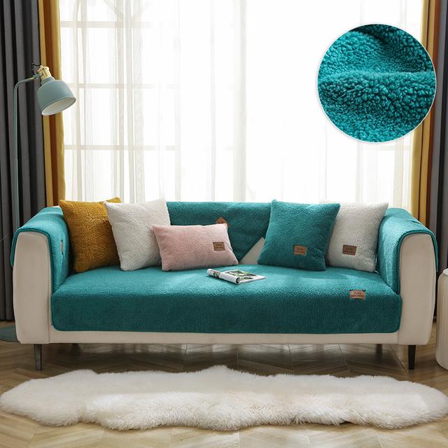 Modern Sofa Covers For Living Room Winter Lamb Wool Sofa Slipcovers Sofa Towel Thicken Plush Soft Anti -Slip Couch Cover For Home