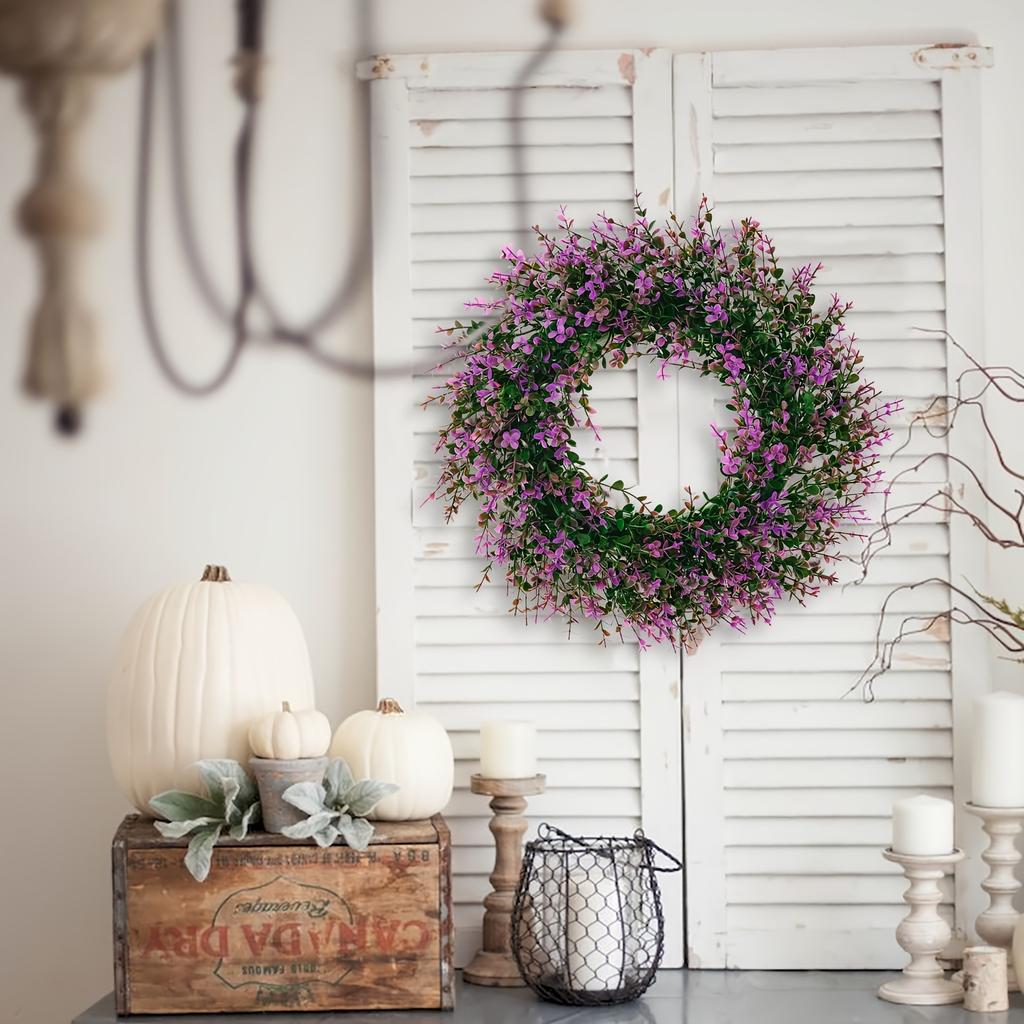 15.7" Door Wreath, Front Door Wreath Pendant, Plastics Artificial Flower Wreath, Home Door Ring Decoration, Large Artificial Eucalyptus Wreaths