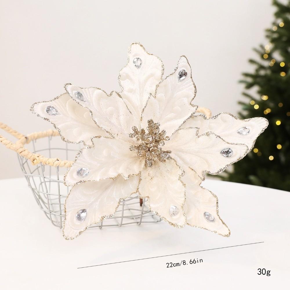 DIY Decoration Fake Flower 22cm Xmas Tree Decorations New Glitter Poinsettia  Christmas Gift