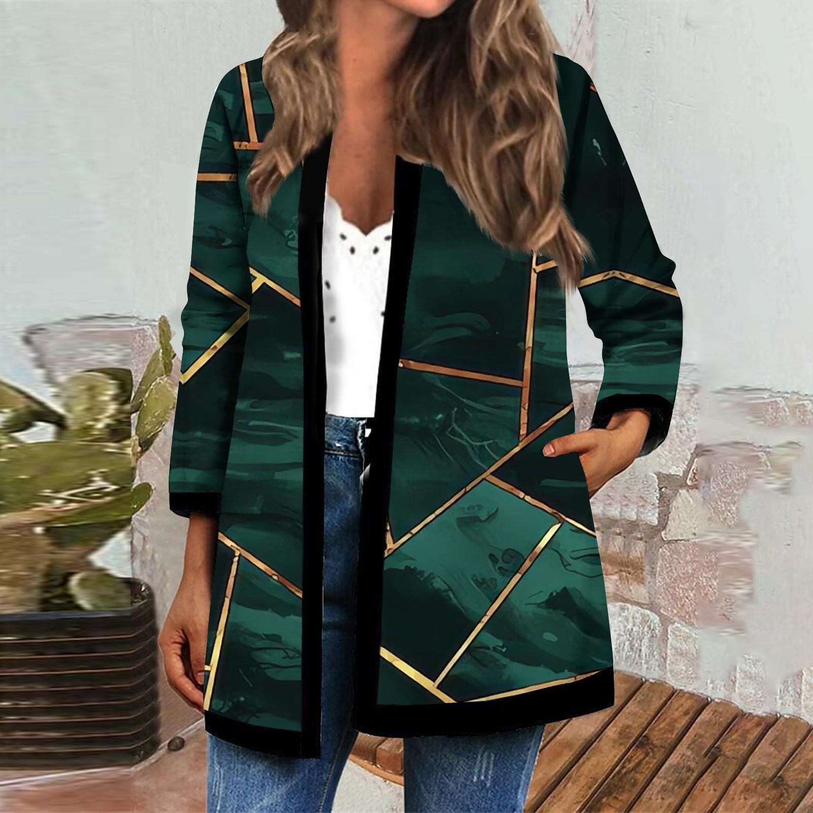 

Жіночий осінньо-зимовий модний повсякденний кардиган з довгим рукавом і принтом середньої довжини L